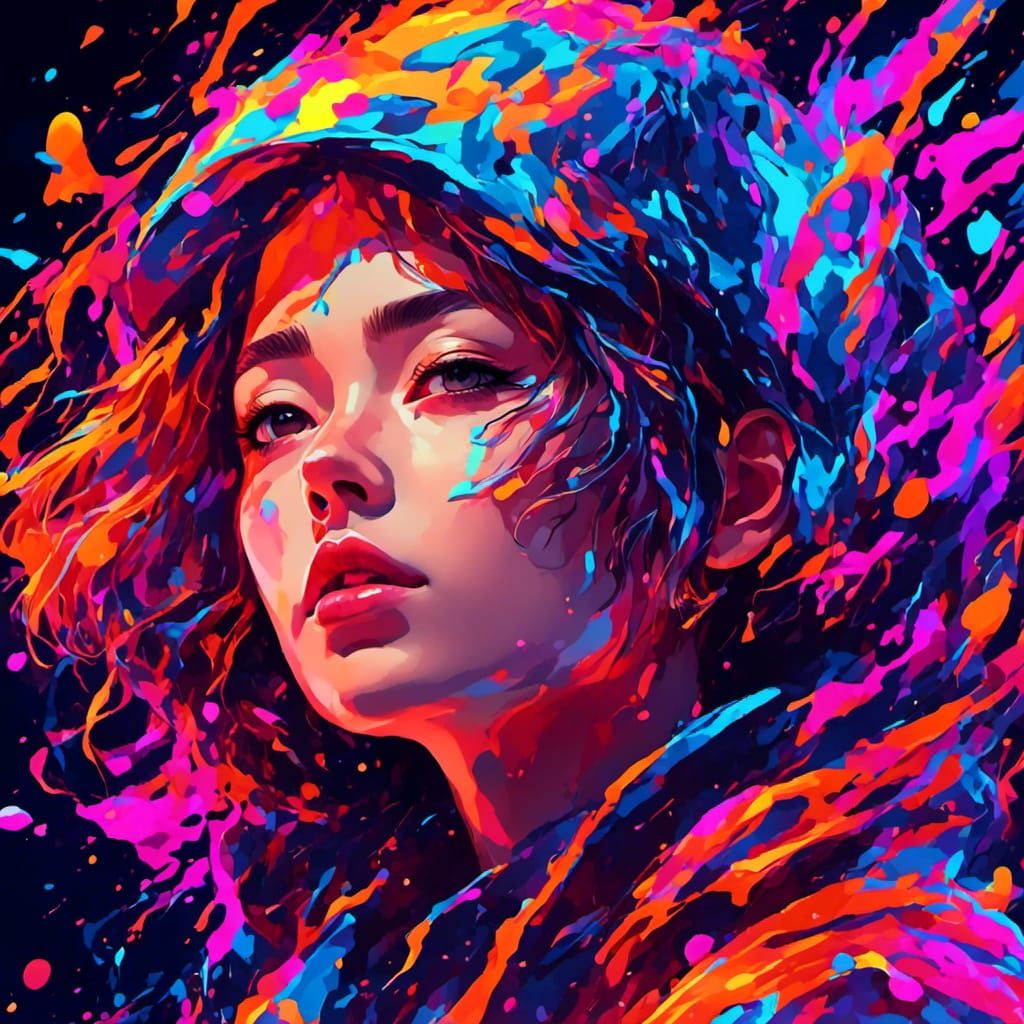 Neon Anime Portrait in Psychedelic Pop Art Style