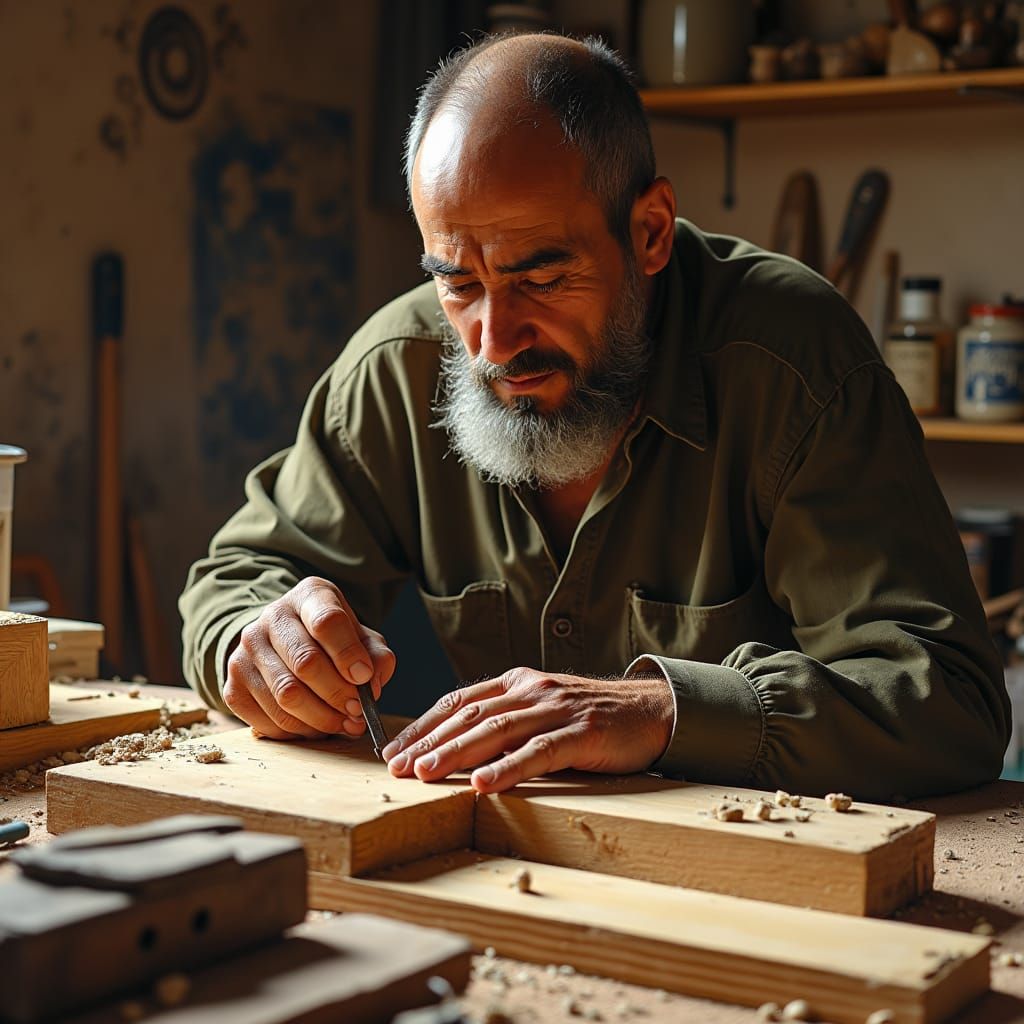 Palestinian Carpenter Crafts Cabinet in Realistic Style