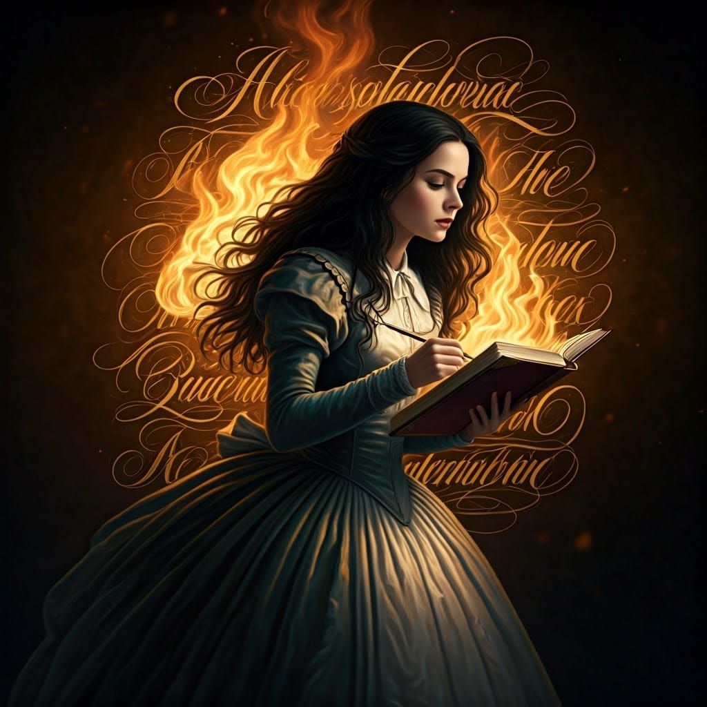 Alice Burns While Writing: Digital Art Style