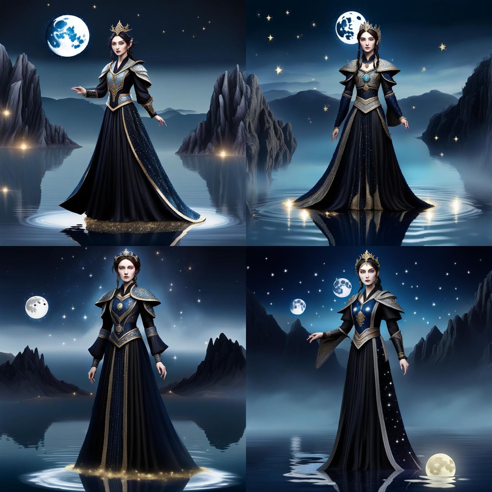 Goddess Nyx in Glittering Gown: 3D Anime Art