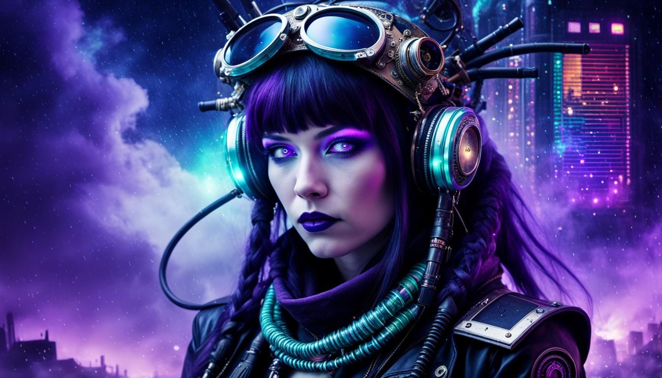 Cyberpunk Priestess Plays Synthesizer in Steampunk Style