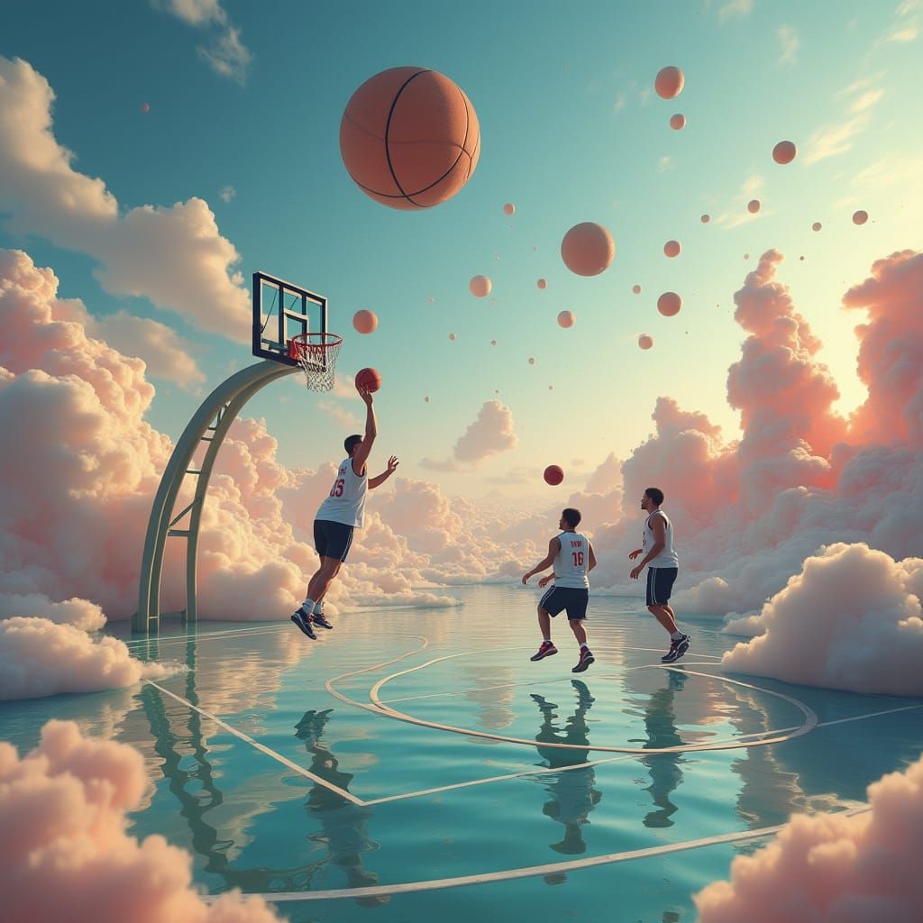 Gravity-Defying Basketball in a Surreal Dreamscape