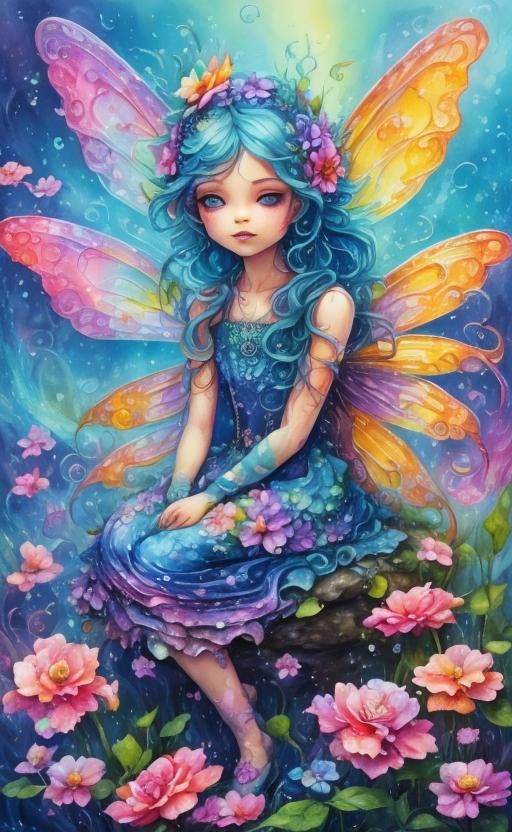 Fairy Sleeping in Flower: Vibrant Street Art Style