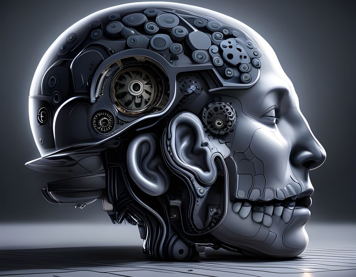 Mechanical Brain 3D Blueprint in Technical Illustration Styl...