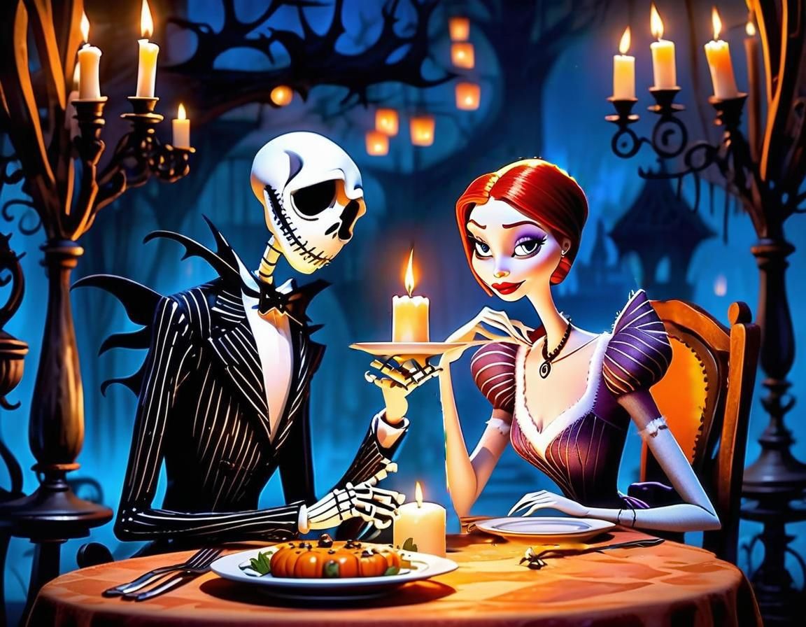 Sally's Romantic Candlelit Dinner in Halloween-town