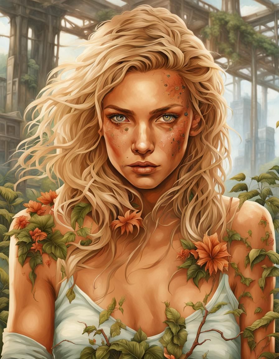 Hyperrealistic Blonde in Jungle City Portrait