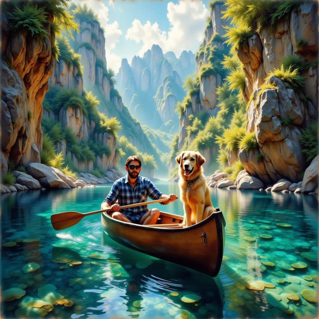 Canoeing on a Blue River with Dog