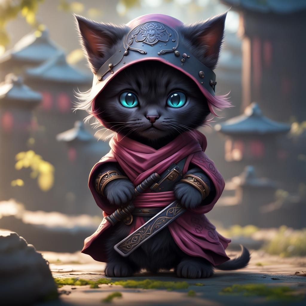 Cute Ninja Kitten Concept Art in 8K