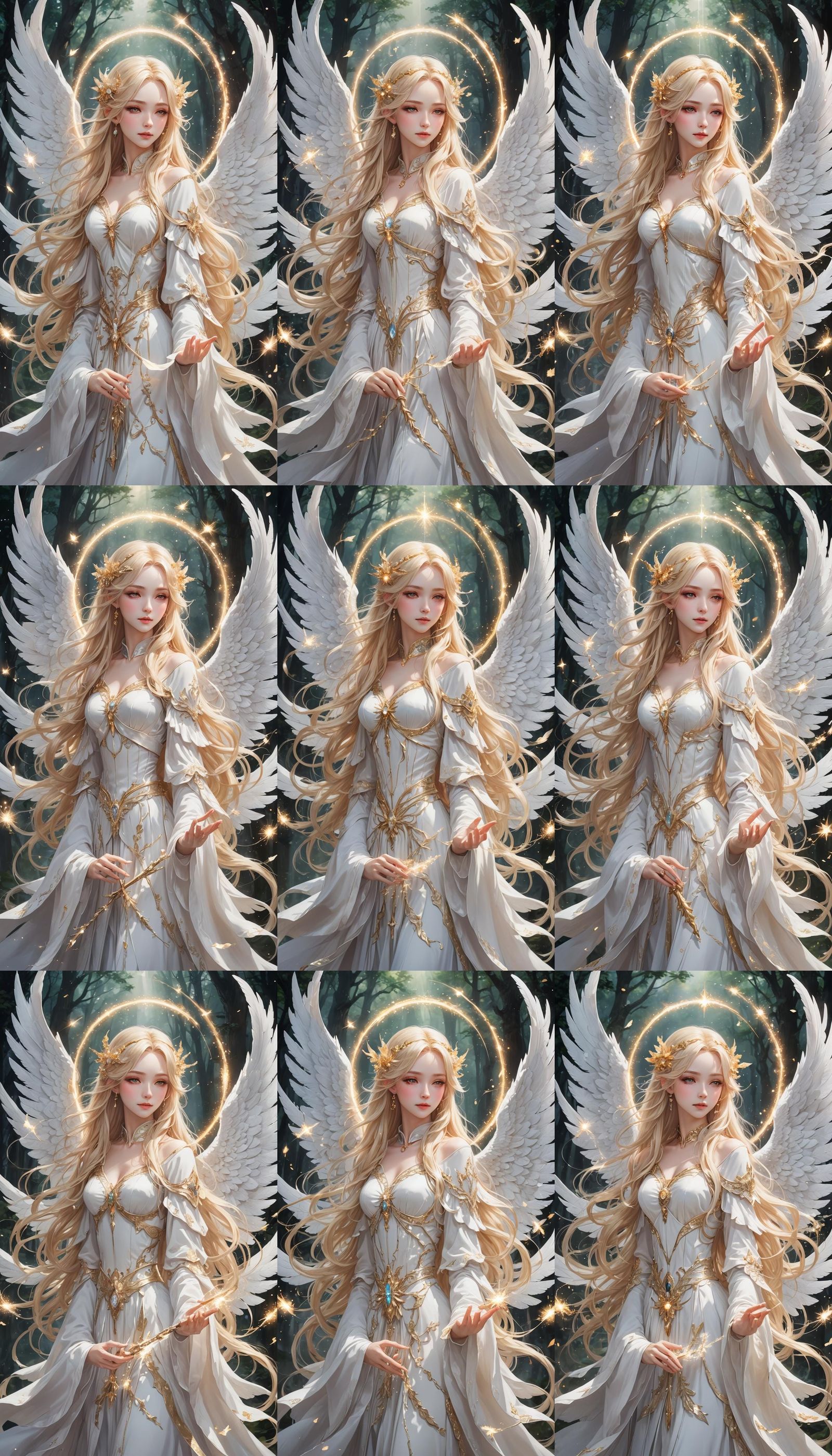 Ethereal Anime Sorceress with Angel Wings and Magic