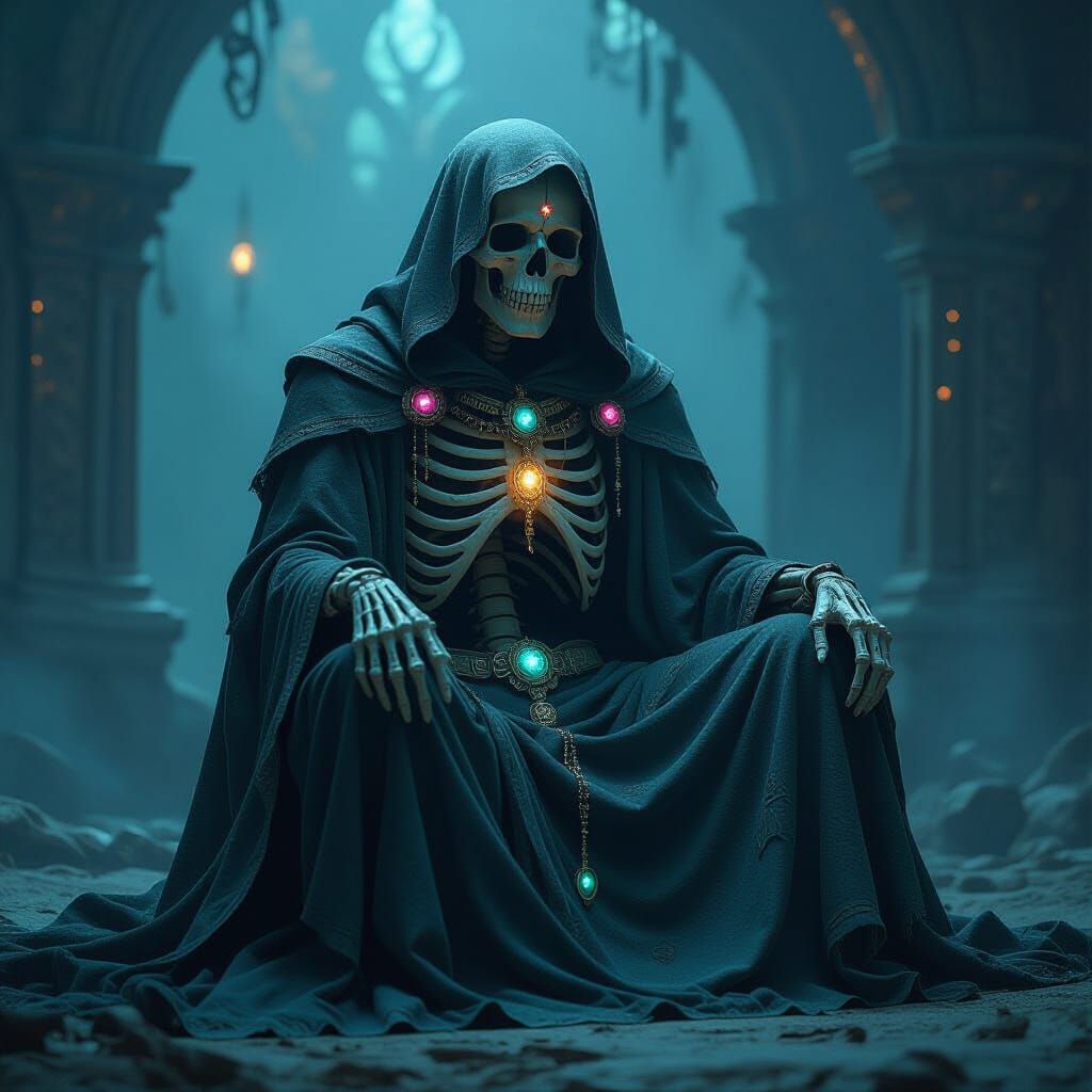 Mystical Skeleton Oracle in Dark Fantasy Style