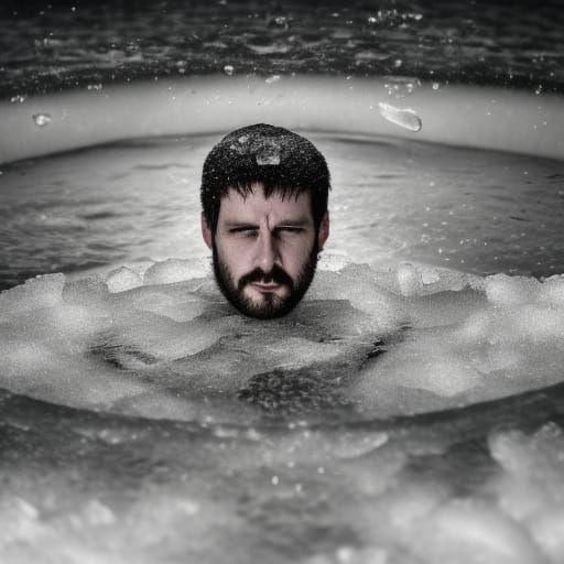 Hyperrealistic Man Taking an Ice Bath