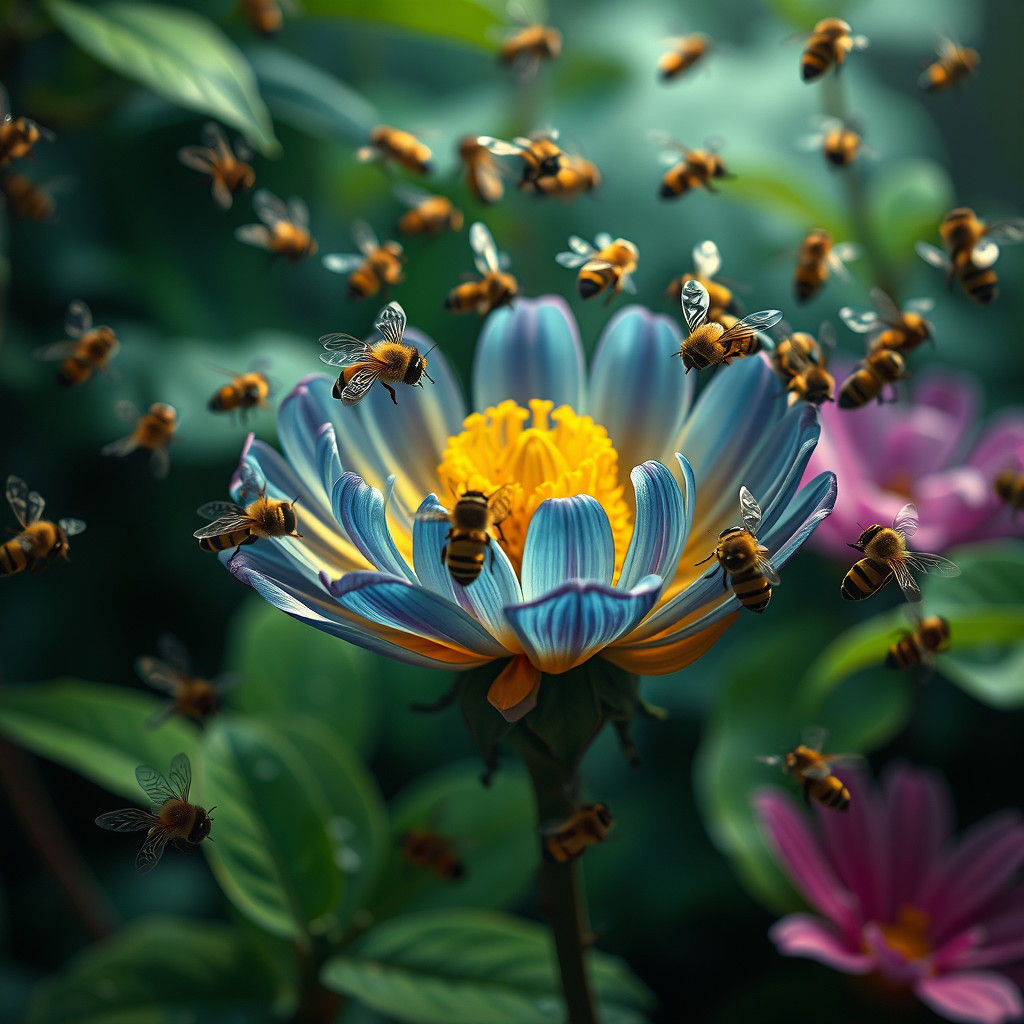 Bees Converge on Exotic Bloom in Fantasy Concept Art