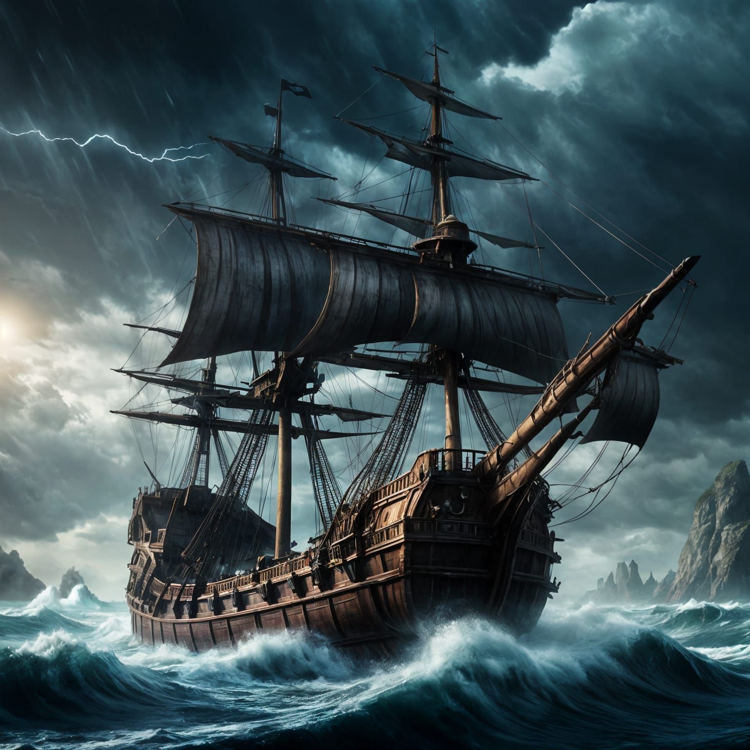 Galleon Battles Stormy Seas: A Cinematic Masterpiece