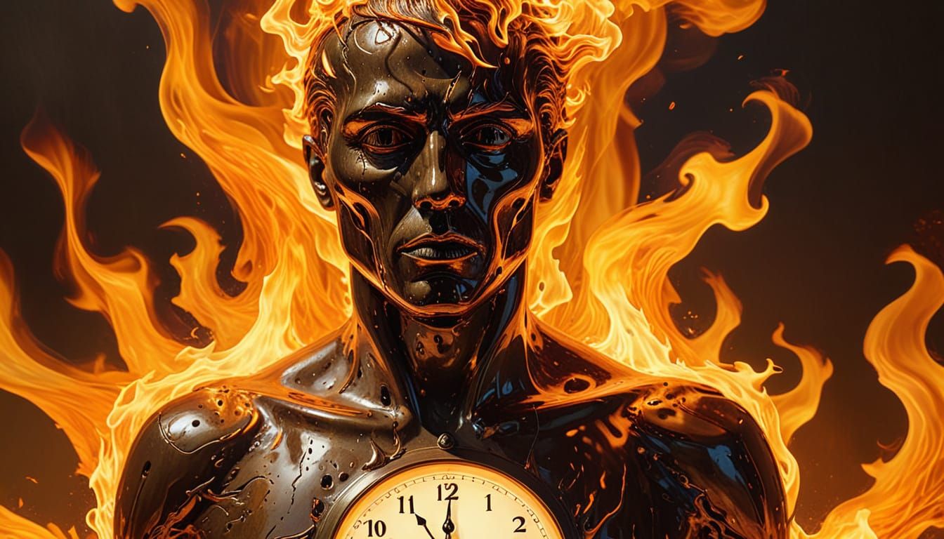 Flaming Figure in Surreal Expressionist Dreamscape