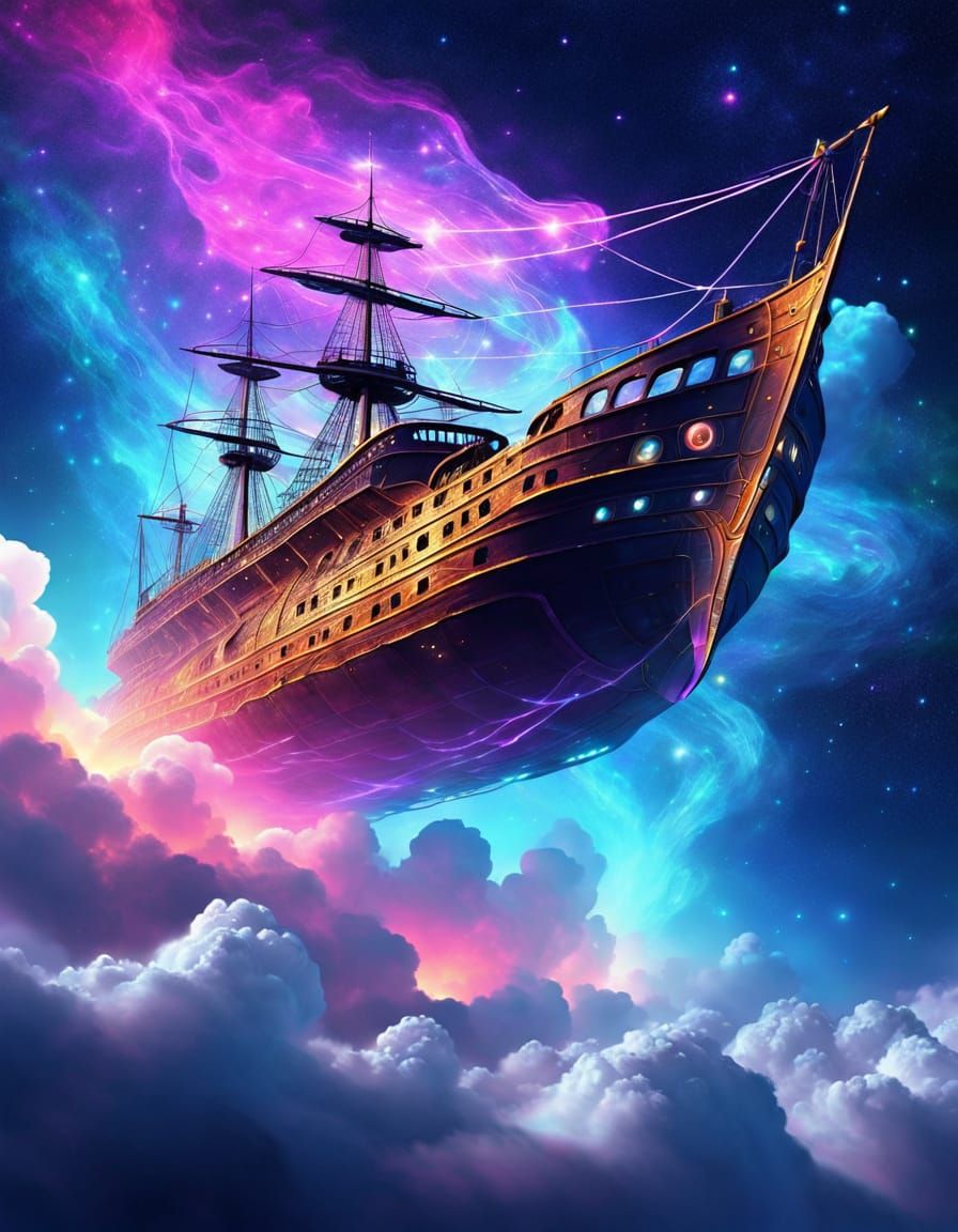 Ghost Ship Sails Starry Seas in Space Fantasy