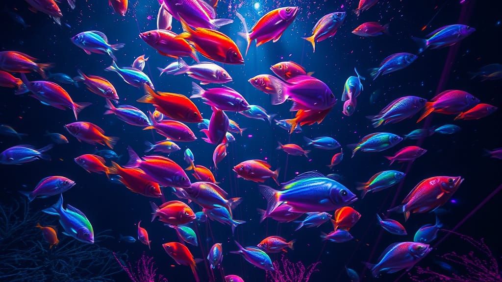 Iridescent Deep-Sea Aquariums in Infinite Blackness