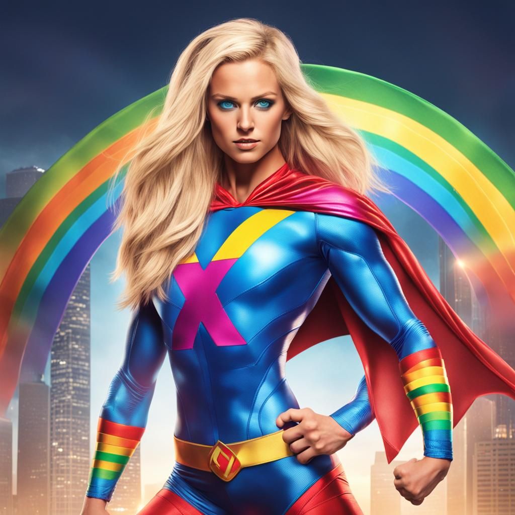 Rainbow Superheroine in 3D Outfit