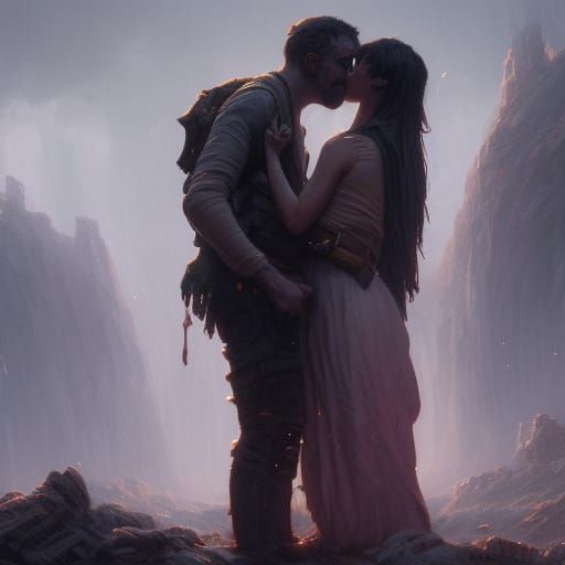Passionate Kiss in Dark Fantasy Style
