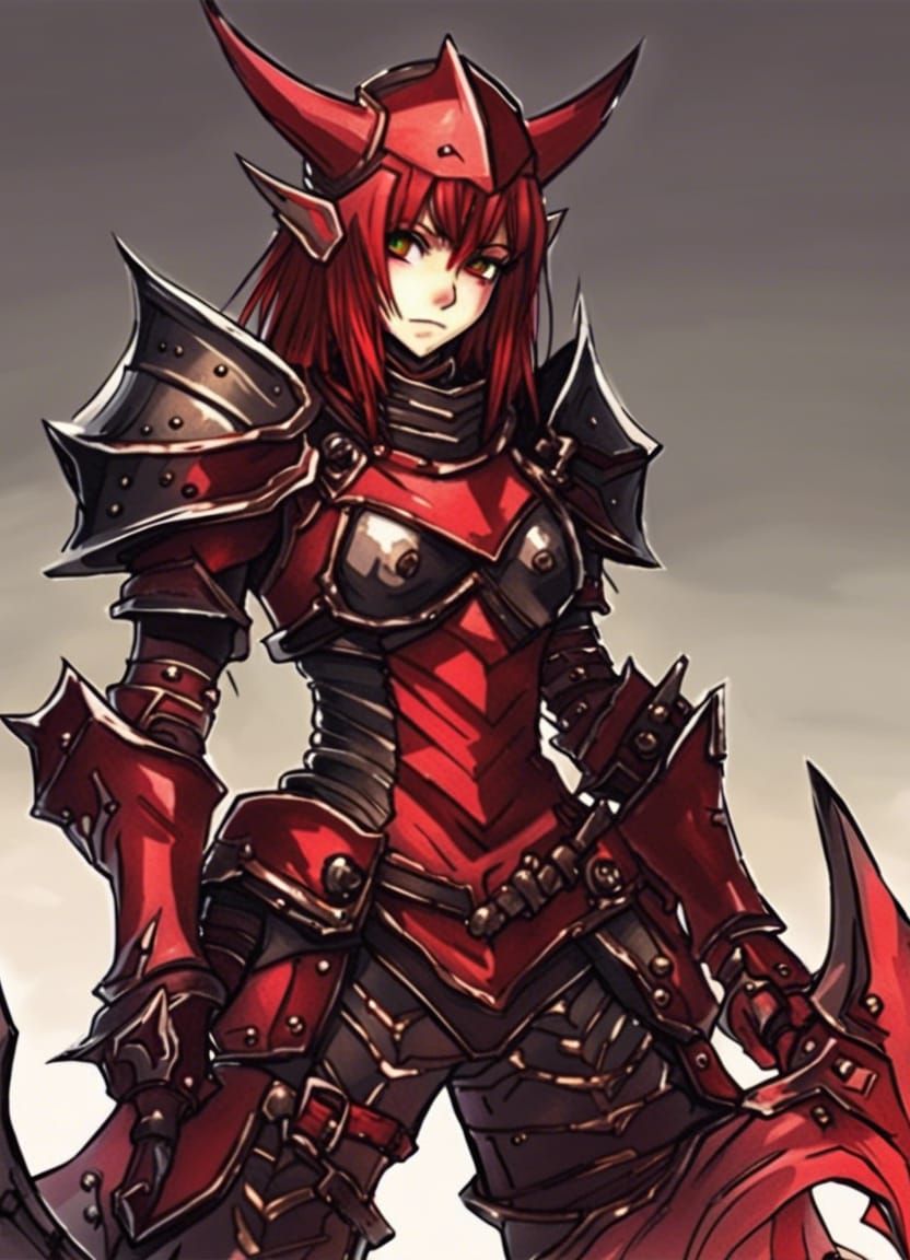 Anime Goblin Dragoon Knight in Black and Red Armor