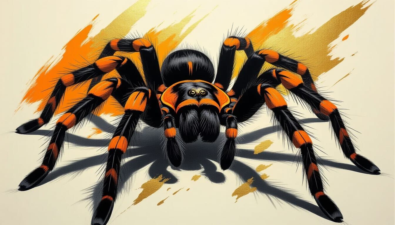Abstract Surrealist Tarantula Sketch with Gold Highlights