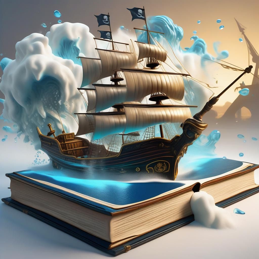 Majestic Pirate Ship Erupts from Ancient Tome in Hyper-Reali...