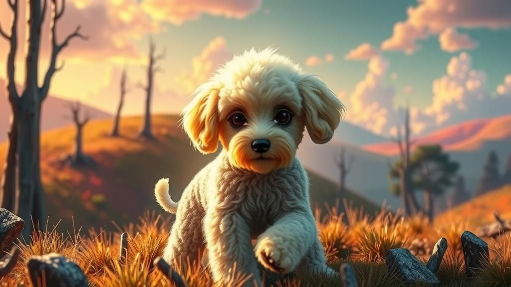 Whimsical Gnome-Poodle Creature in Magical Realist Style