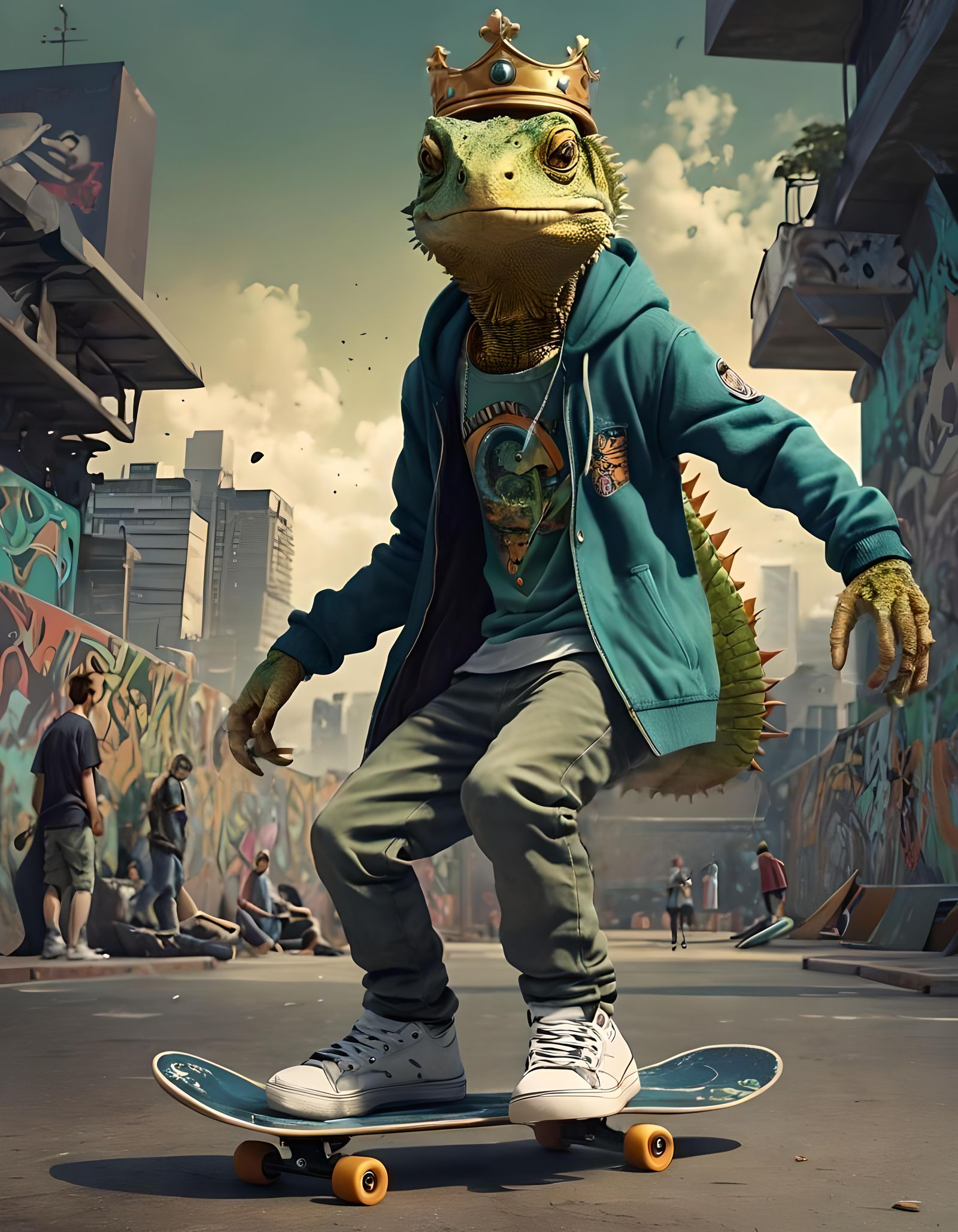 Lizard King Skateboarding in Urban Skatepark