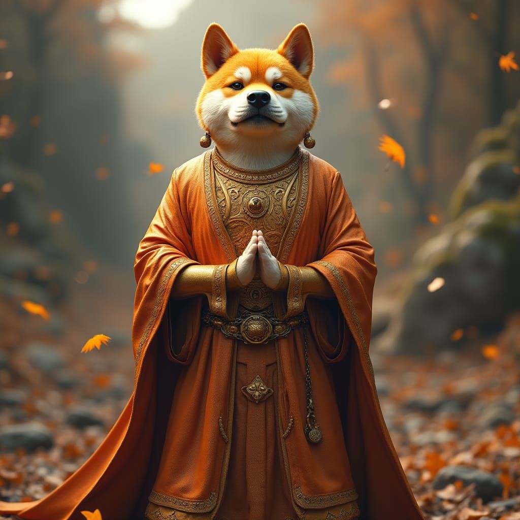 Buddha-Doge AI Superhero in 3D Game Cinematic Style