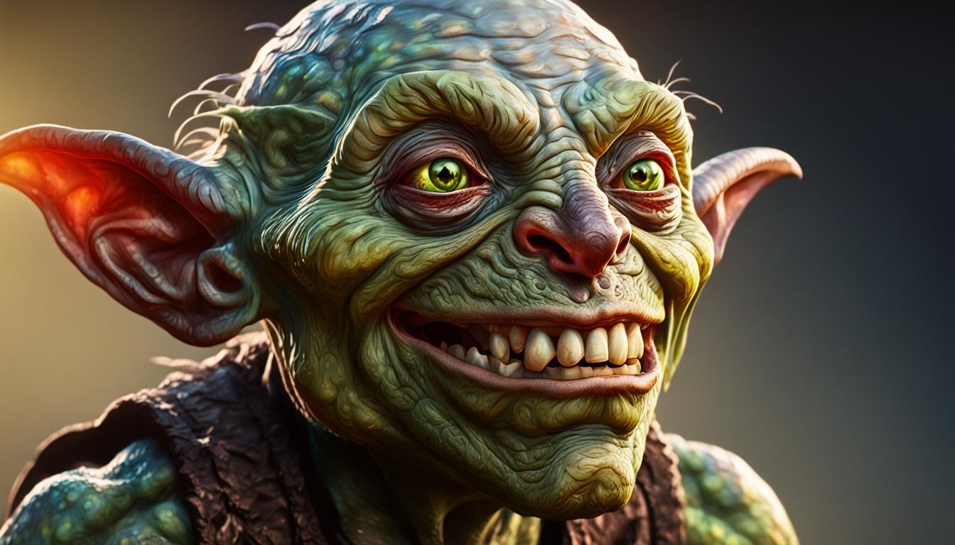 Hyperrealistic Smiling Goblin Portrait