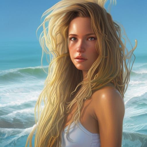 Glamorous Surfer Girl in Vibrant Sunset