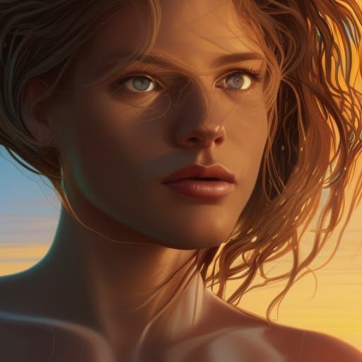 Attractive Surfer Girl Portrait at Sunset