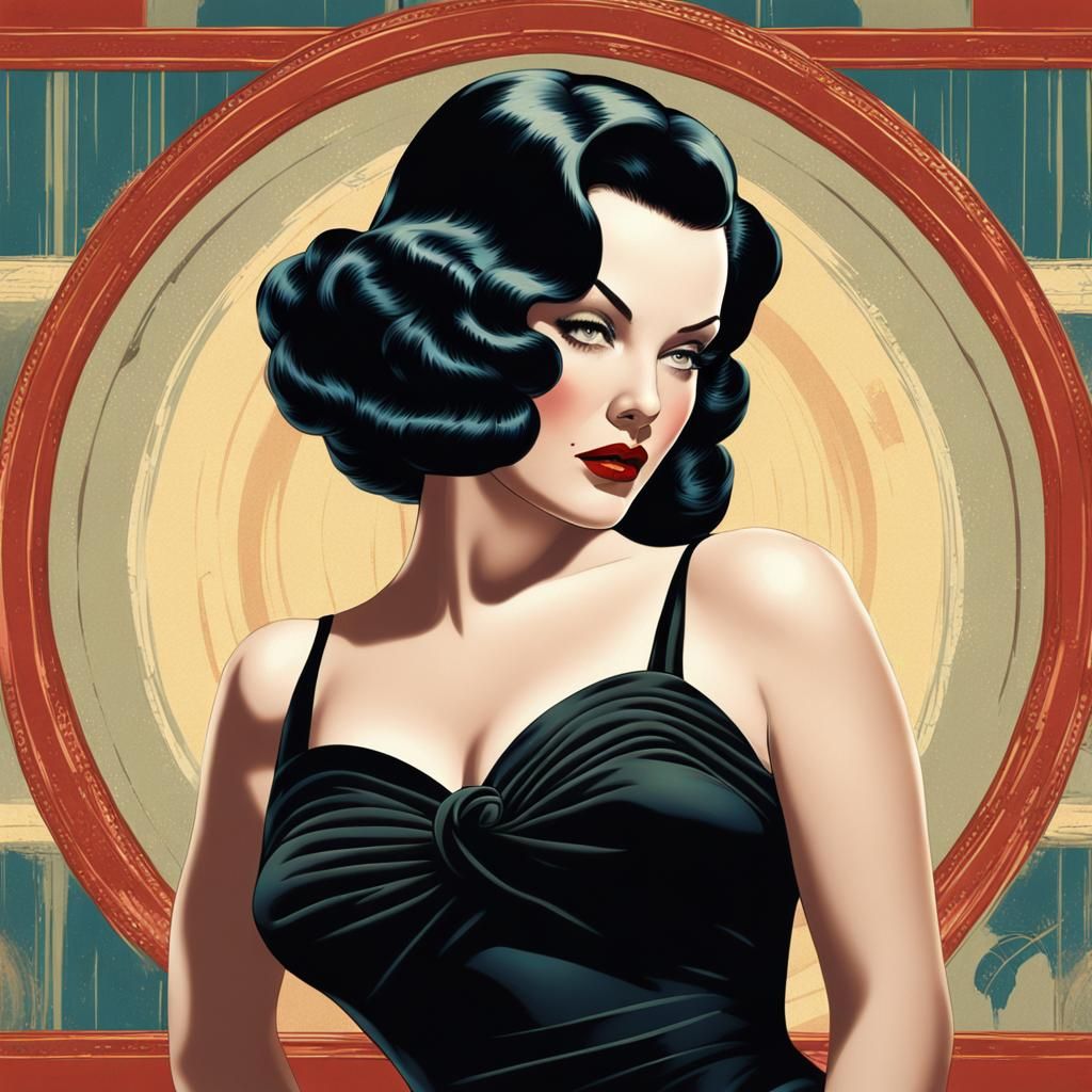 1940s Pinup Illustration of a Voluptuous Woman