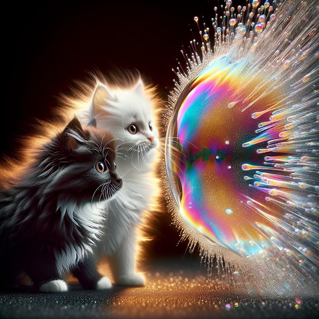 Kittens' Surprised Reaction to a Bursting Bubble