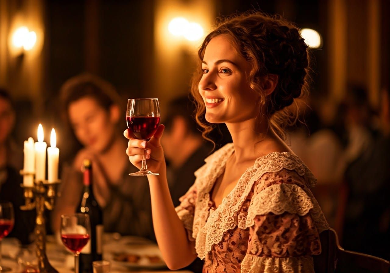 French Aristocrat Smiles with Wine in 19th-Century Elegance