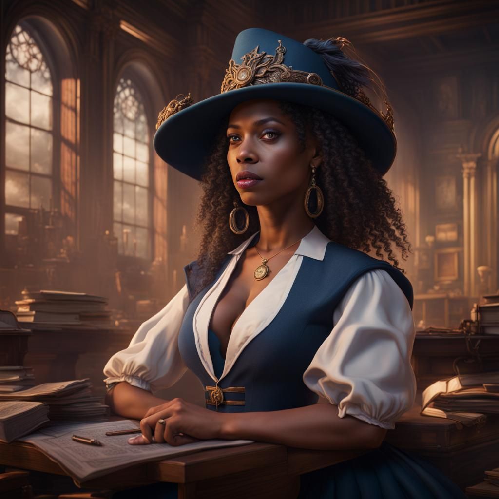 Educated Woman in Detailed Matte Painting Style