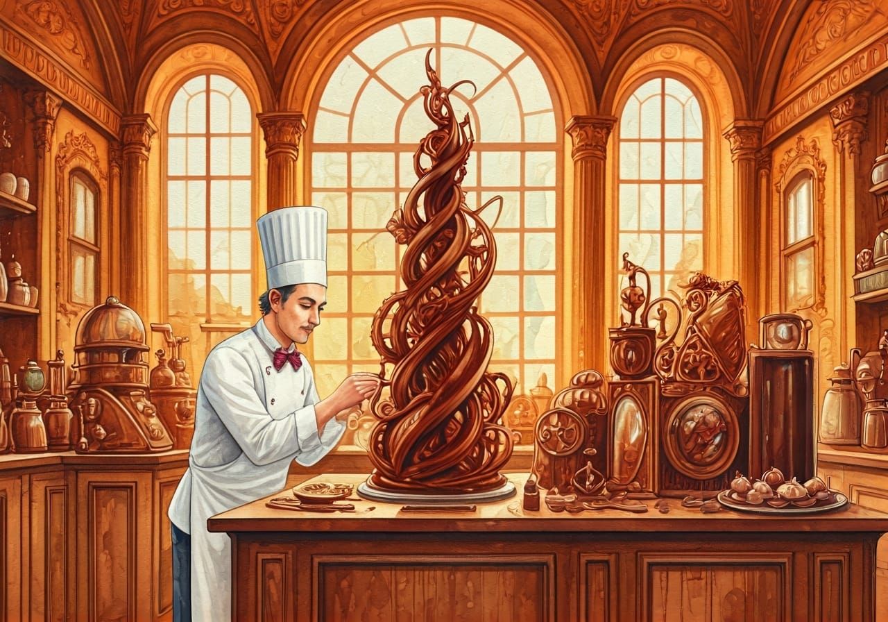 Victorian Chef Creates Chocolate Sculpture in Watercolor Sty...