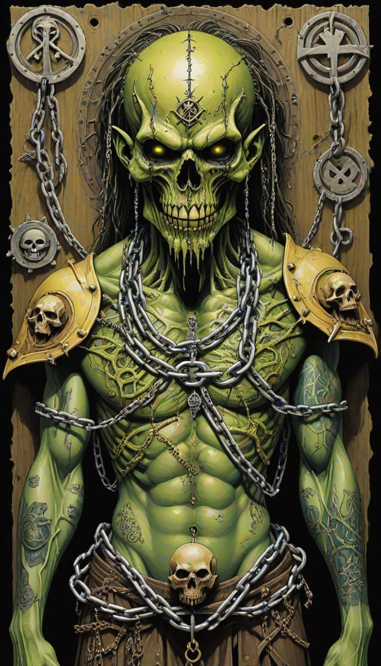 Ominous Zombiecore Horror Figure in Yellowish Green Flesh To...