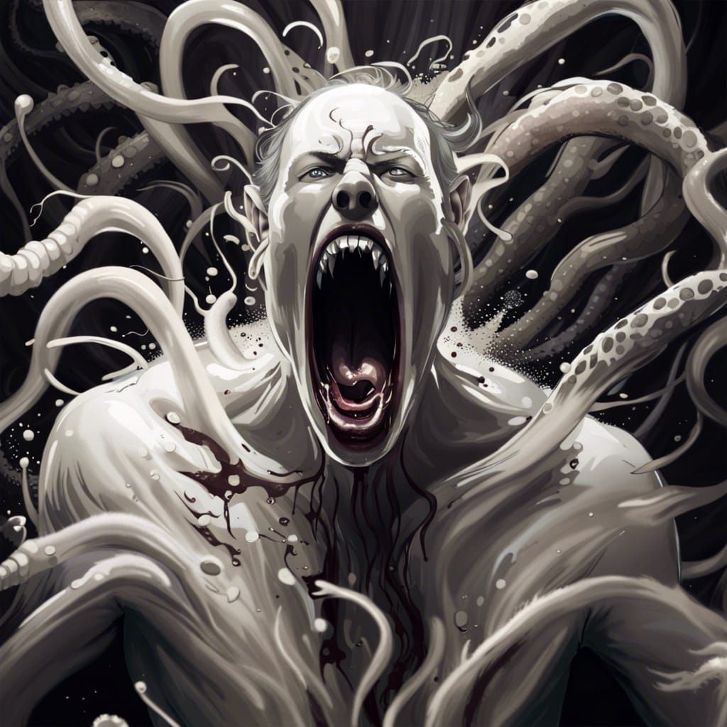 Disturbing Image of a Person Consumed by Tentacles