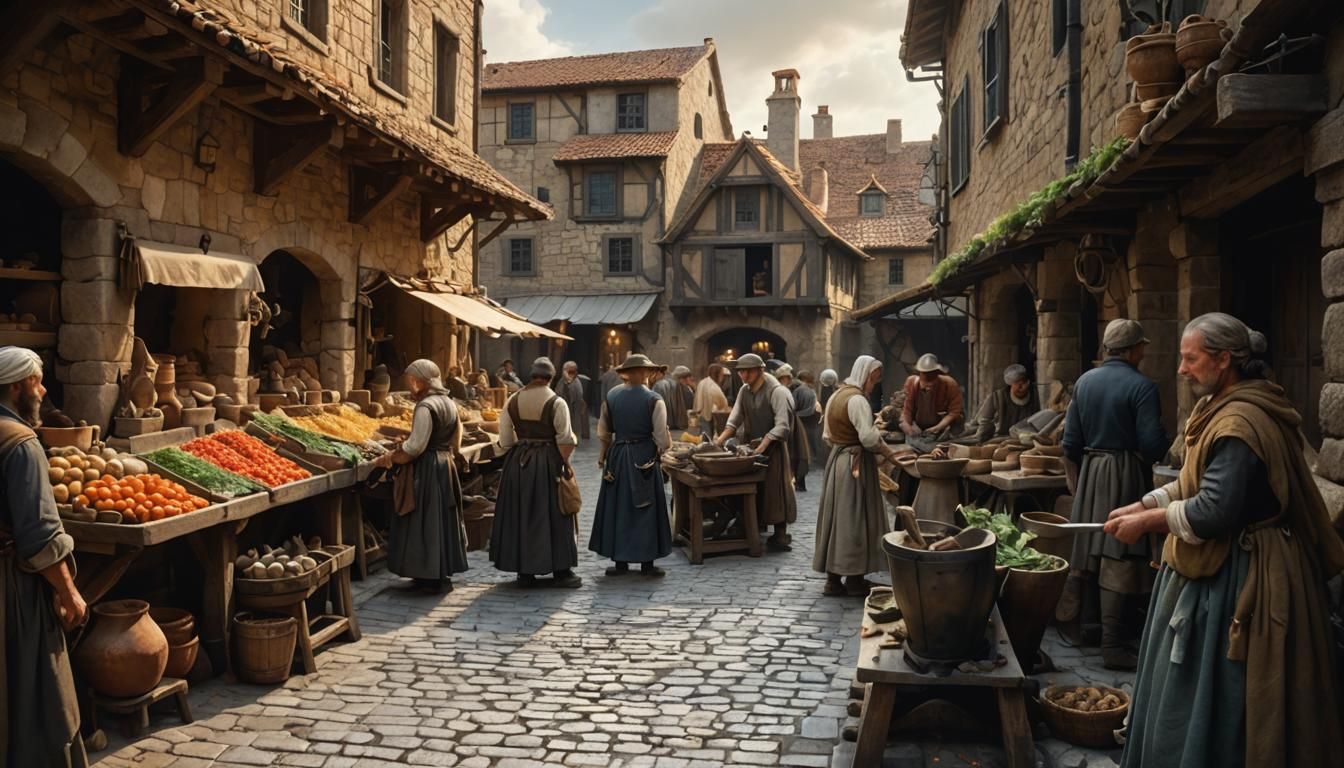 Medieval Market Square in Vibrant Morning Light