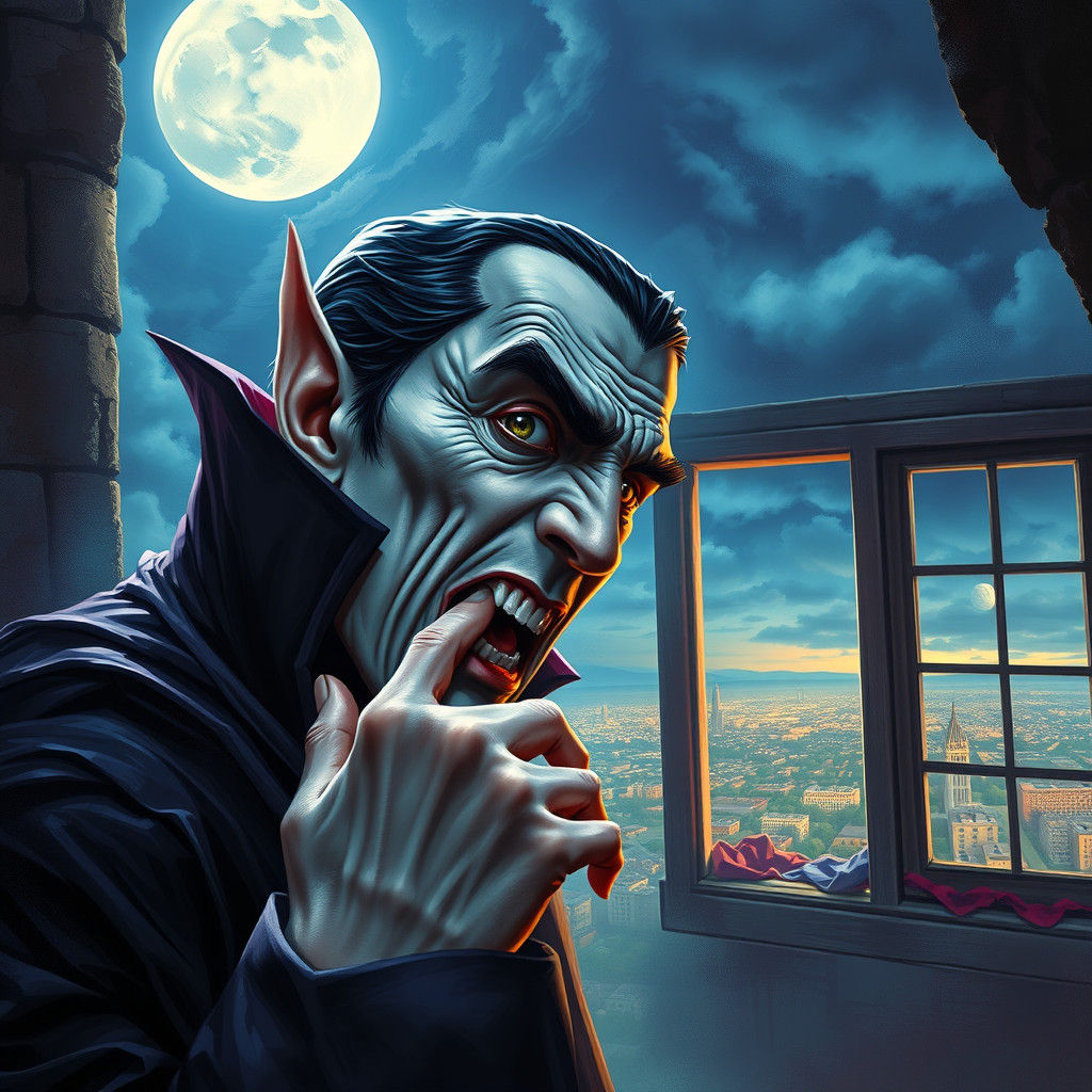Dracula's Embarrassment in Hyperrealistic Splash Art