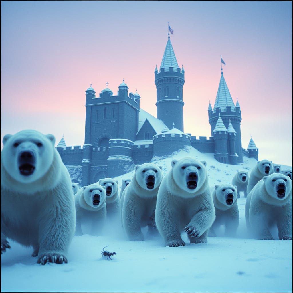 kingdom of winter_polar_bears_marauding_a_snow-covered_castl...