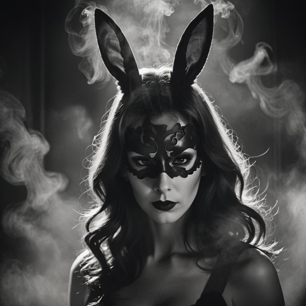 Noir Woman in Bunny Mask, Smoky Close-Up