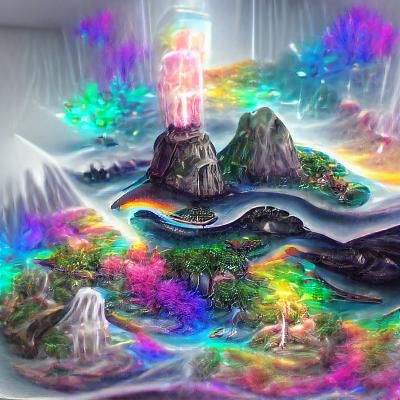 Enchanted Island with Rainbow Waterfalls: Astral Illustratio...