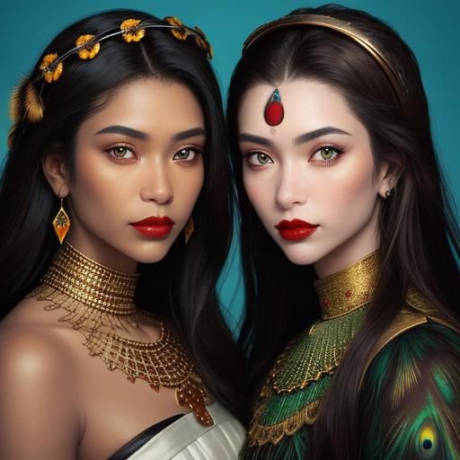 Striking Portrait of Two Women with Contrasting Features
