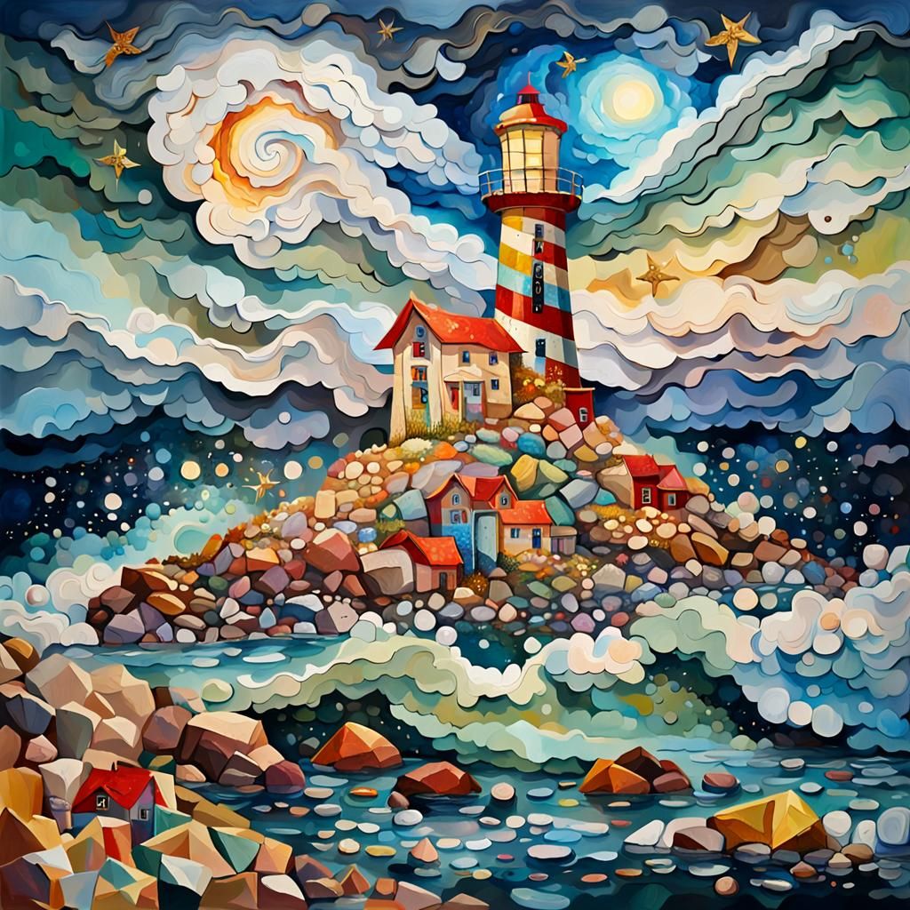 Fairy Glitter Lighthouse Made of Paper Scrap Art