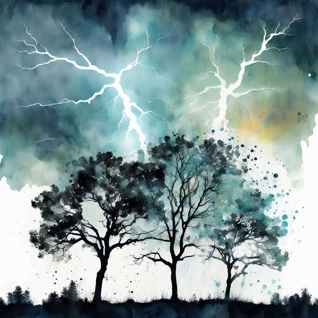 Stormy Horizon with Lightning in Splash Art Style