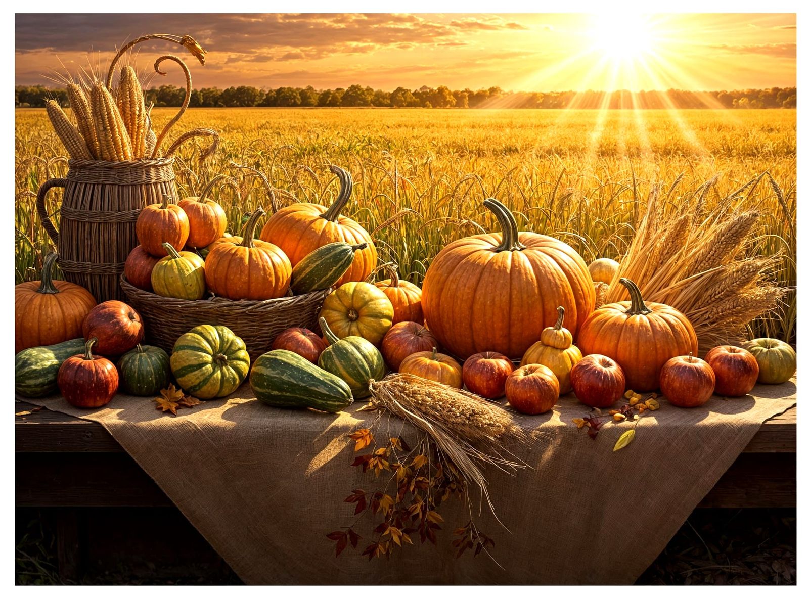 Abundant Harvest Table at Golden Sunset