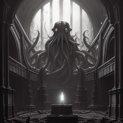 Cthulhu's Dark Throne Room: A Detailed Matte Painting