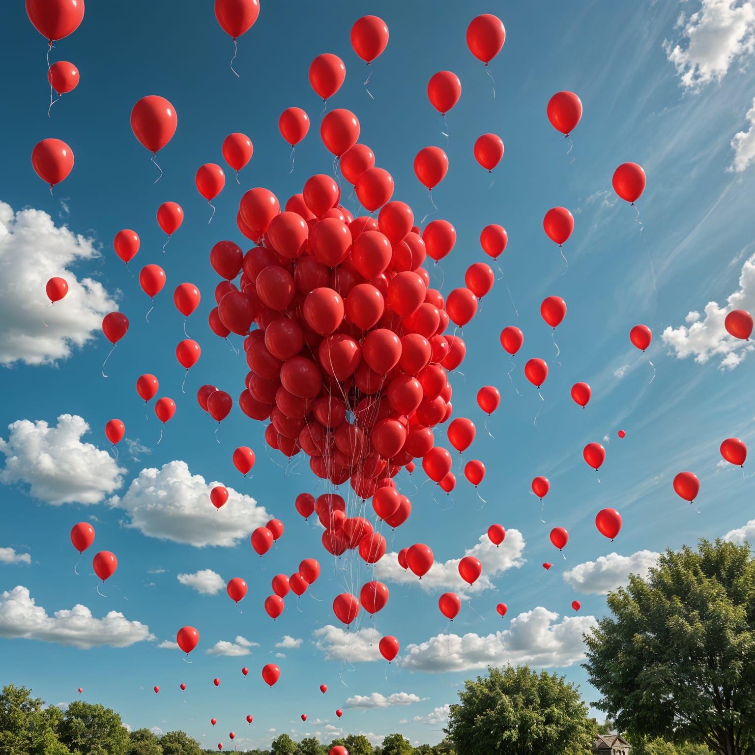 Ninety-Nine Red Balloons Float in Summer Sky
