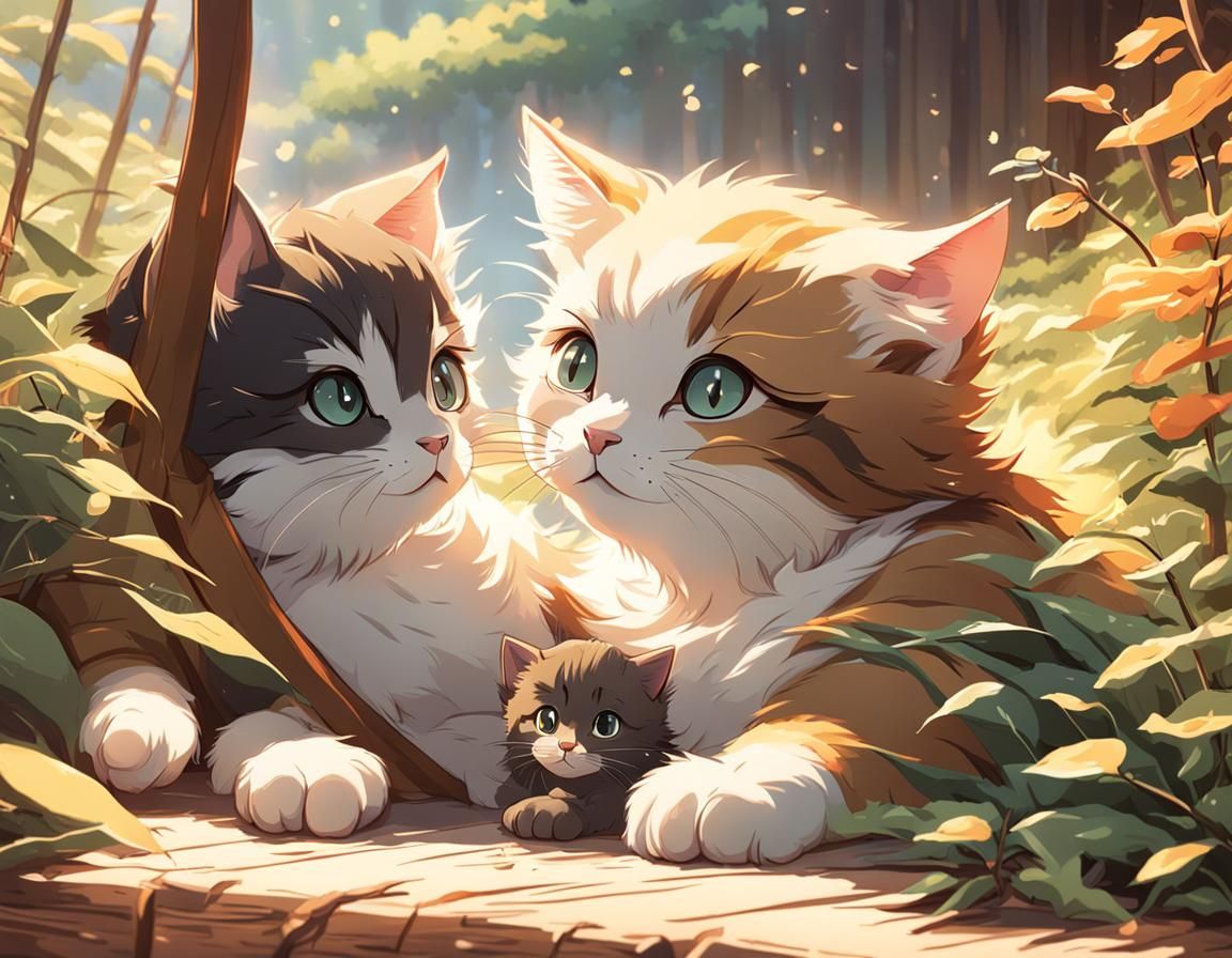Cozy Kittens Playing: Ghibli-Style Anime Visual
